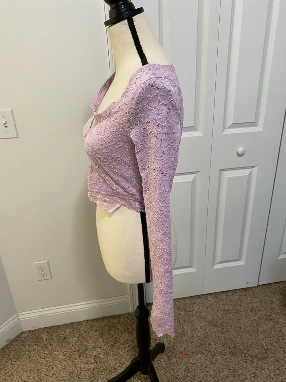 Free People Cloud Ride Lace Cropped Long-Sleeve Top